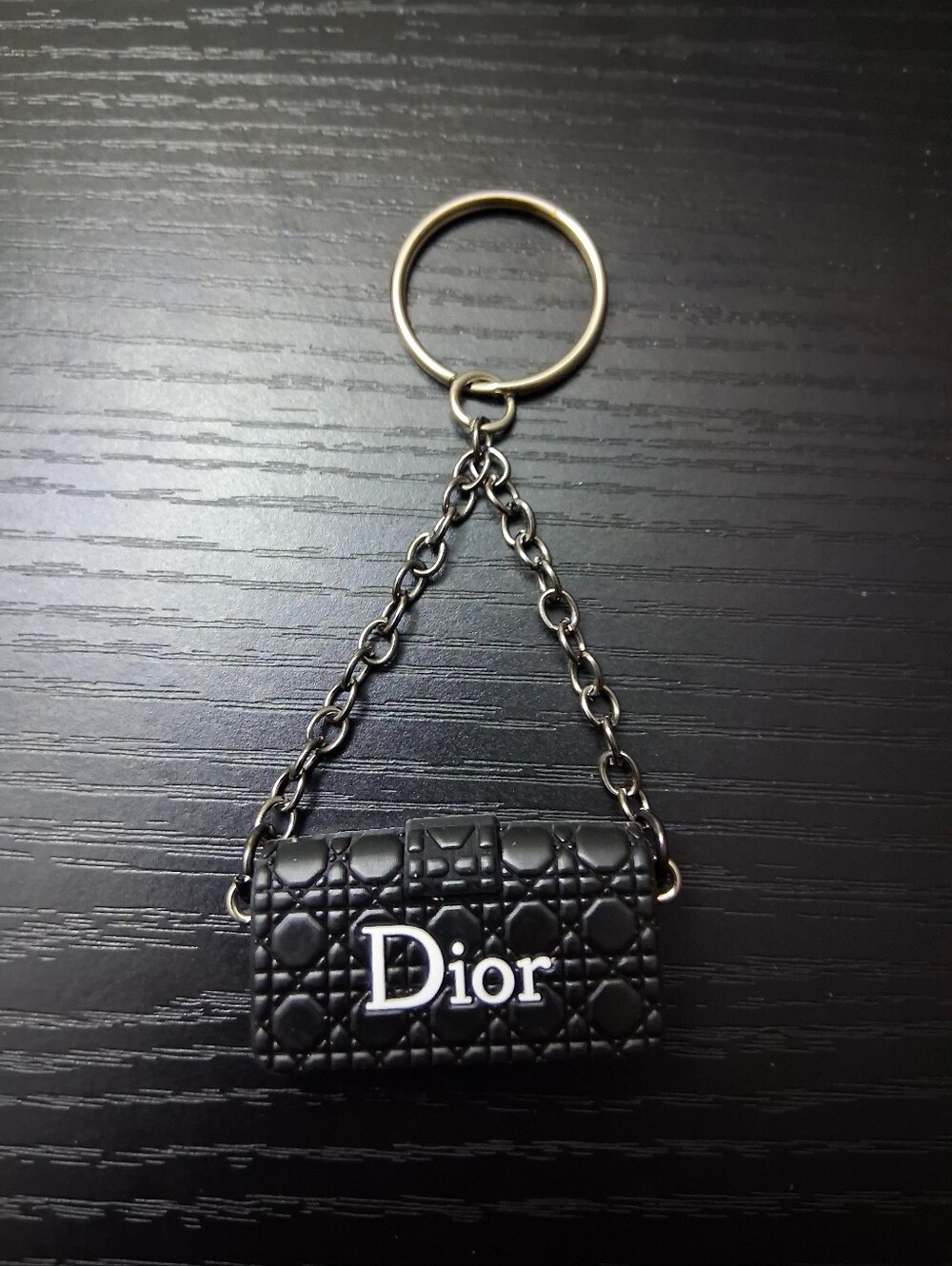 Black Fashion Quilted Logo Mini Bag Keychain